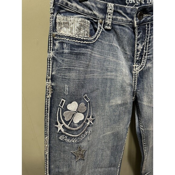 Cowgirl Tuff Girls Double Lucky Mid Rise Bootcut Denim Jeans Size 34Lx35W EUC - Picture 2 of 6
